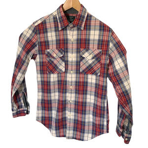 J Crew Heavyweight Flannel Shirt S Twill Ivory Blue Plaid Button Up Long Sleeve